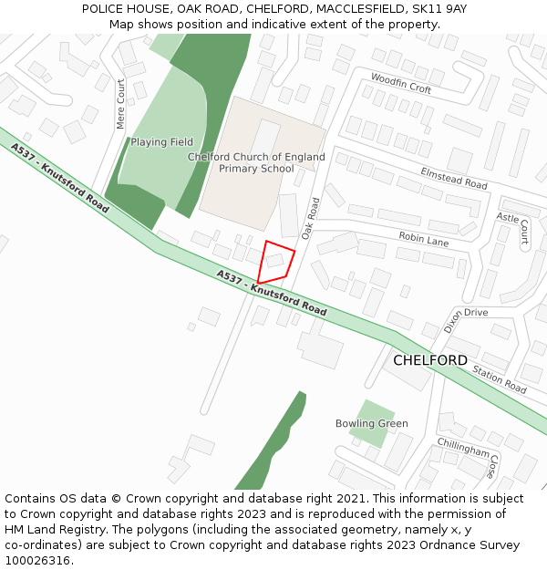 POLICE HOUSE, OAK ROAD, CHELFORD, MACCLESFIELD, SK11 9AY: Location map and indicative extent of plot