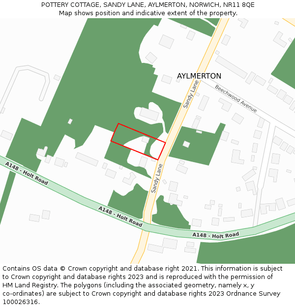 POTTERY COTTAGE, SANDY LANE, AYLMERTON, NORWICH, NR11 8QE: Location map and indicative extent of plot