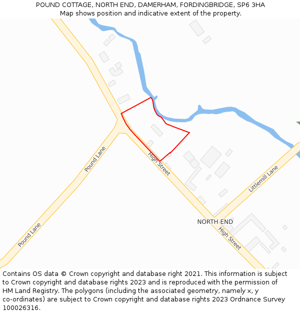 POUND COTTAGE, NORTH END, DAMERHAM, FORDINGBRIDGE, SP6 3HA: Location map and indicative extent of plot