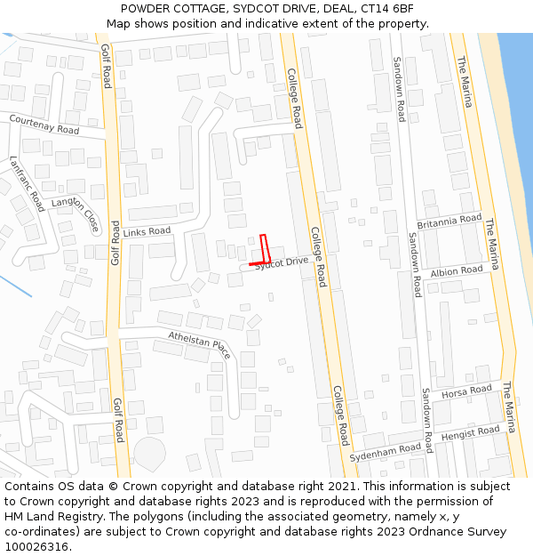 POWDER COTTAGE, SYDCOT DRIVE, DEAL, CT14 6BF: Location map and indicative extent of plot