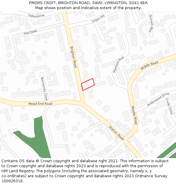 PRIORS CROFT, BRIGHTON ROAD, SWAY, LYMINGTON, SO41 6EA: Location map and indicative extent of plot