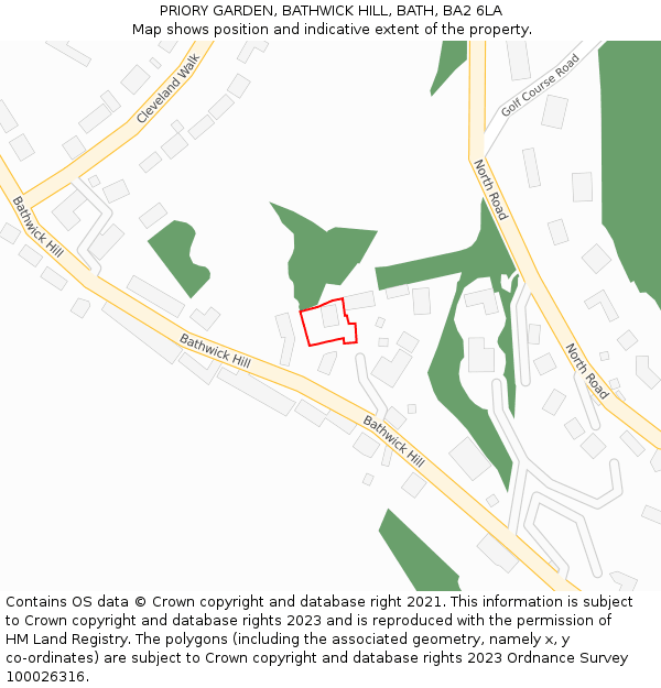 PRIORY GARDEN, BATHWICK HILL, BATH, BA2 6LA: Location map and indicative extent of plot