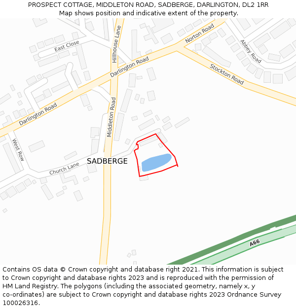 PROSPECT COTTAGE, MIDDLETON ROAD, SADBERGE, DARLINGTON, DL2 1RR: Location map and indicative extent of plot