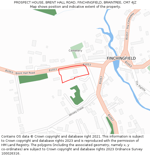 PROSPECT HOUSE, BRENT HALL ROAD, FINCHINGFIELD, BRAINTREE, CM7 4JZ: Location map and indicative extent of plot