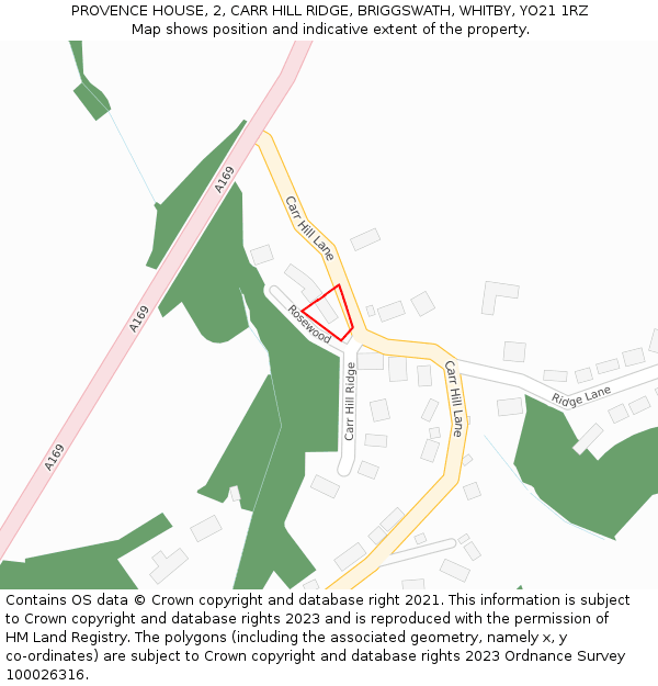 PROVENCE HOUSE, 2, CARR HILL RIDGE, BRIGGSWATH, WHITBY, YO21 1RZ: Location map and indicative extent of plot