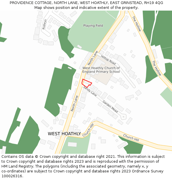 PROVIDENCE COTTAGE, NORTH LANE, WEST HOATHLY, EAST GRINSTEAD, RH19 4QG: Location map and indicative extent of plot