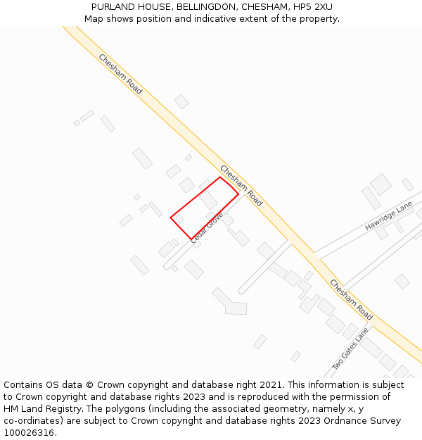 PURLAND HOUSE, BELLINGDON, CHESHAM, HP5 2XU: Location map and indicative extent of plot