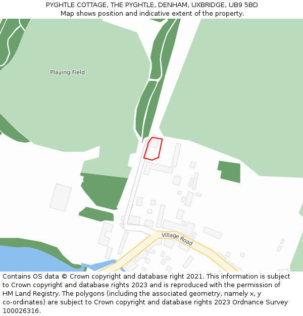 PYGHTLE COTTAGE, THE PYGHTLE, DENHAM, UXBRIDGE, UB9 5BD: Location map and indicative extent of plot