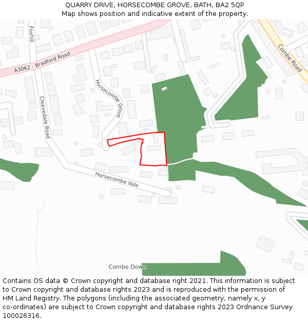 QUARRY DRIVE, HORSECOMBE GROVE, BATH, BA2 5QP: Location map and indicative extent of plot