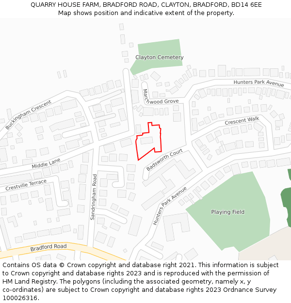 QUARRY HOUSE FARM, BRADFORD ROAD, CLAYTON, BRADFORD, BD14 6EE: Location map and indicative extent of plot