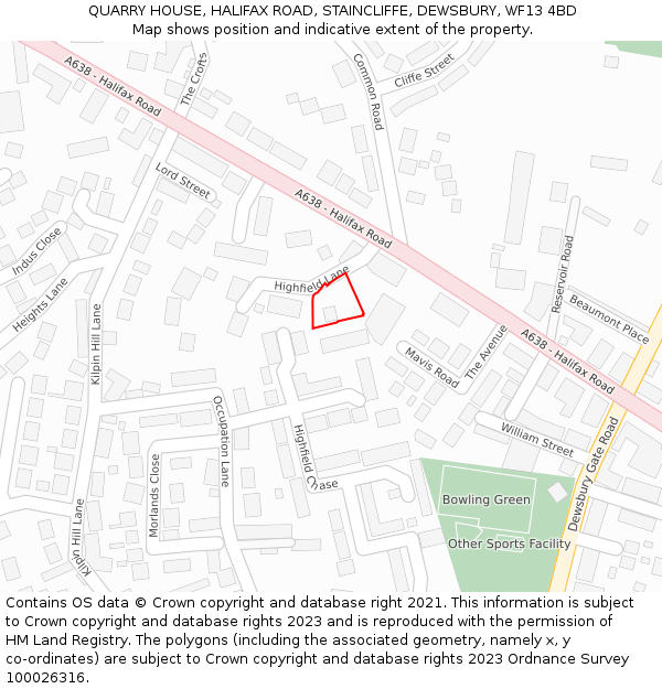 QUARRY HOUSE, HALIFAX ROAD, STAINCLIFFE, DEWSBURY, WF13 4BD: Location map and indicative extent of plot