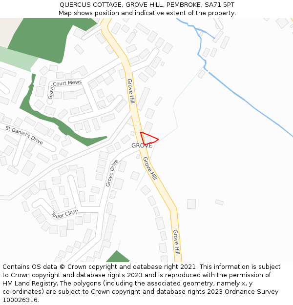 QUERCUS COTTAGE, GROVE HILL, PEMBROKE, SA71 5PT: Location map and indicative extent of plot