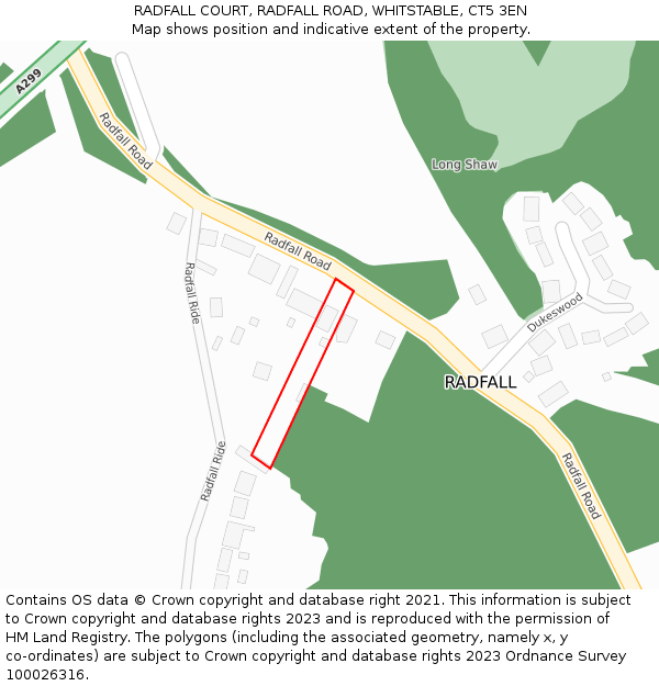 RADFALL COURT, RADFALL ROAD, WHITSTABLE, CT5 3EN: Location map and indicative extent of plot