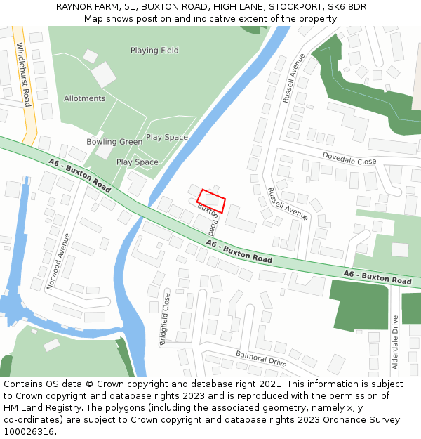 RAYNOR FARM, 51, BUXTON ROAD, HIGH LANE, STOCKPORT, SK6 8DR: Location map and indicative extent of plot