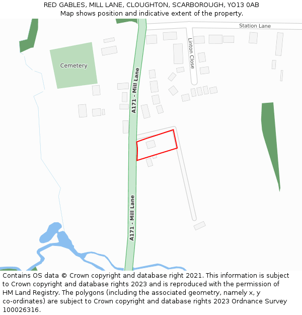 RED GABLES, MILL LANE, CLOUGHTON, SCARBOROUGH, YO13 0AB: Location map and indicative extent of plot