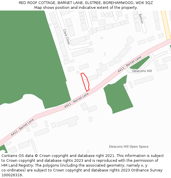 RED ROOF COTTAGE, BARNET LANE, ELSTREE, BOREHAMWOOD, WD6 3QZ: Location map and indicative extent of plot