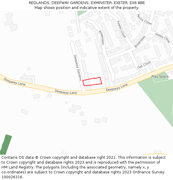 REDLANDS, DEEPWAY GARDENS, EXMINSTER, EXETER, EX6 8BE: Location map and indicative extent of plot