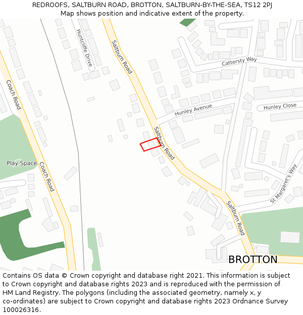 REDROOFS, SALTBURN ROAD, BROTTON, SALTBURN-BY-THE-SEA, TS12 2PJ: Location map and indicative extent of plot