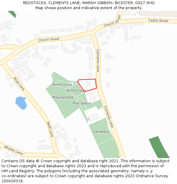 REDSTOCKS, CLEMENTS LANE, MARSH GIBBON, BICESTER, OX27 0HG: Location map and indicative extent of plot