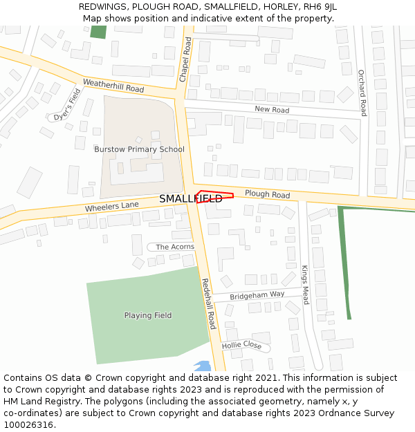 REDWINGS, PLOUGH ROAD, SMALLFIELD, HORLEY, RH6 9JL: Location map and indicative extent of plot