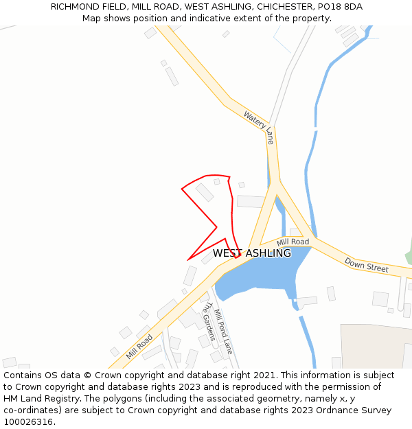 RICHMOND FIELD, MILL ROAD, WEST ASHLING, CHICHESTER, PO18 8DA: Location map and indicative extent of plot