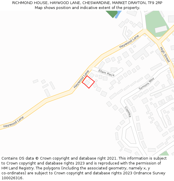 RICHMOND HOUSE, HAYWOOD LANE, CHESWARDINE, MARKET DRAYTON, TF9 2RP: Location map and indicative extent of plot