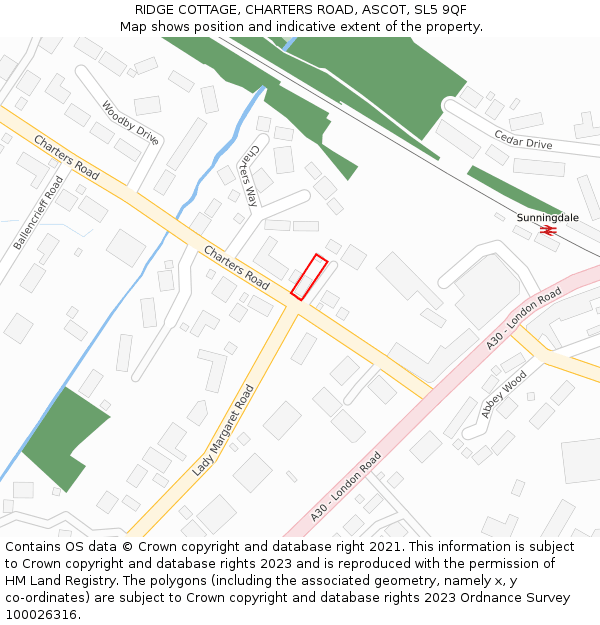 RIDGE COTTAGE, CHARTERS ROAD, ASCOT, SL5 9QF: Location map and indicative extent of plot