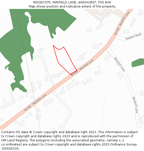 RIDGECOTE, MAYFIELD LANE, WADHURST, TN5 6HX: Location map and indicative extent of plot