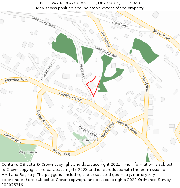 RIDGEWALK, RUARDEAN HILL, DRYBROOK, GL17 9AR: Location map and indicative extent of plot