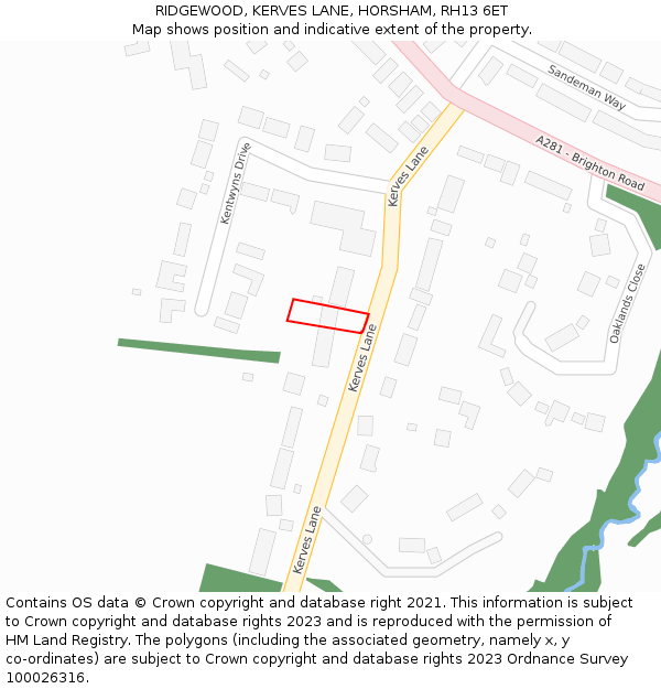 RIDGEWOOD, KERVES LANE, HORSHAM, RH13 6ET: Location map and indicative extent of plot