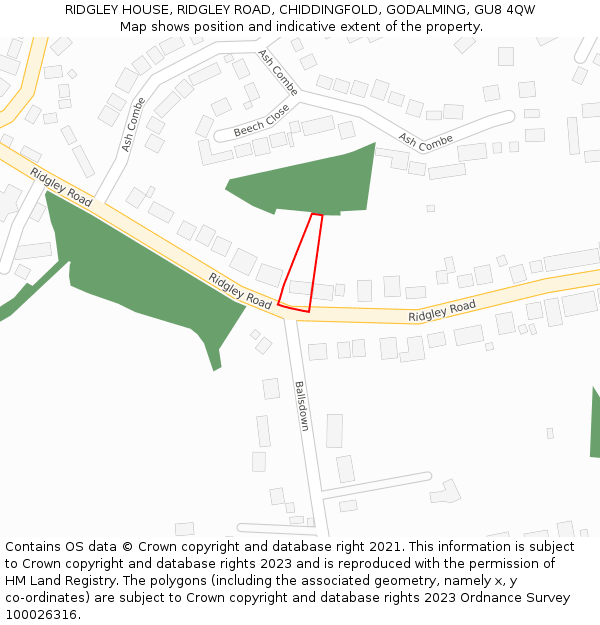 RIDGLEY HOUSE, RIDGLEY ROAD, CHIDDINGFOLD, GODALMING, GU8 4QW: Location map and indicative extent of plot