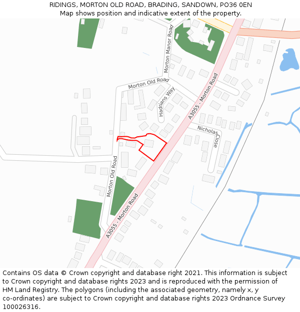 RIDINGS, MORTON OLD ROAD, BRADING, SANDOWN, PO36 0EN: Location map and indicative extent of plot