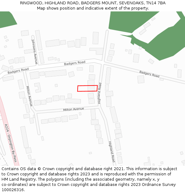 RINGWOOD, HIGHLAND ROAD, BADGERS MOUNT, SEVENOAKS, TN14 7BA: Location map and indicative extent of plot