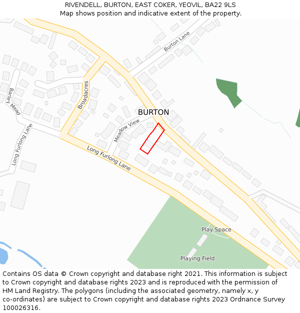 RIVENDELL, BURTON, EAST COKER, YEOVIL, BA22 9LS: Location map and indicative extent of plot