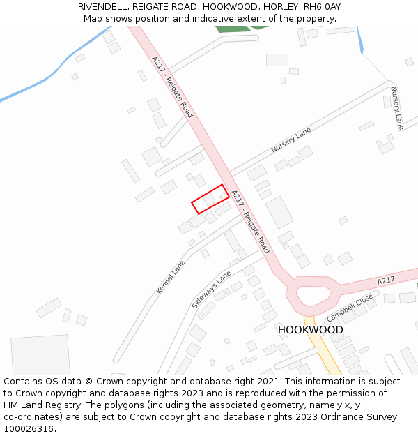 RIVENDELL, REIGATE ROAD, HOOKWOOD, HORLEY, RH6 0AY: Location map and indicative extent of plot