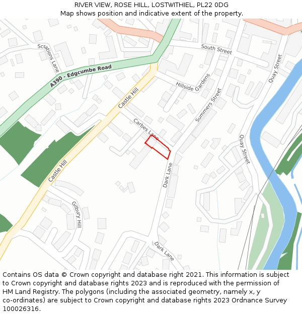 RIVER VIEW, ROSE HILL, LOSTWITHIEL, PL22 0DG: Location map and indicative extent of plot