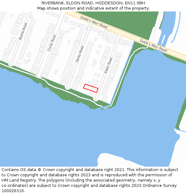 RIVERBANK, ELDON ROAD, HODDESDON, EN11 0BH: Location map and indicative extent of plot