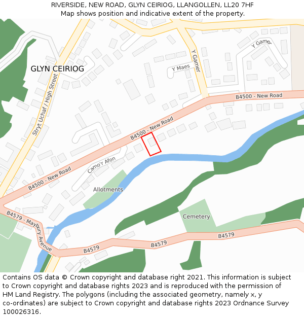 RIVERSIDE, NEW ROAD, GLYN CEIRIOG, LLANGOLLEN, LL20 7HF: Location map and indicative extent of plot