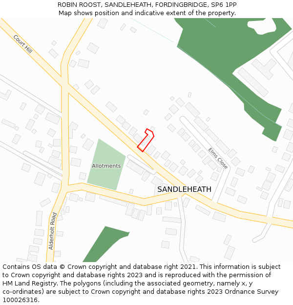 ROBIN ROOST, SANDLEHEATH, FORDINGBRIDGE, SP6 1PP: Location map and indicative extent of plot