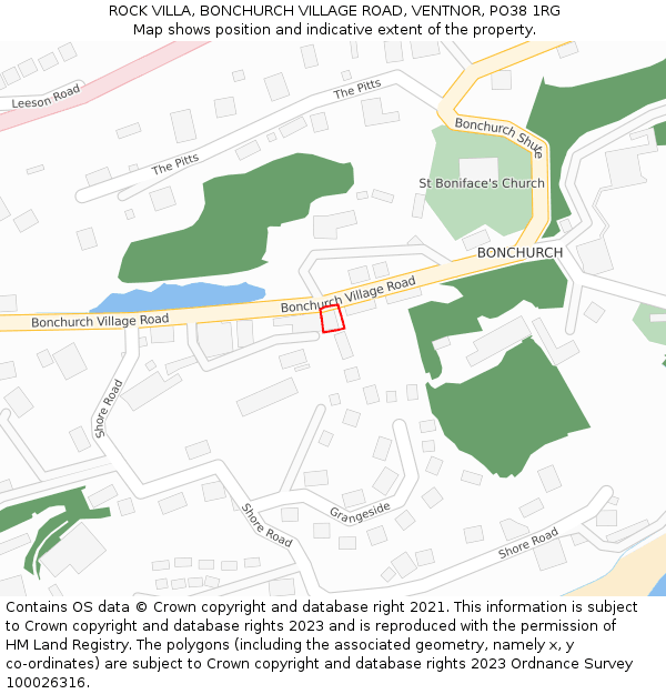 ROCK VILLA, BONCHURCH VILLAGE ROAD, VENTNOR, PO38 1RG: Location map and indicative extent of plot