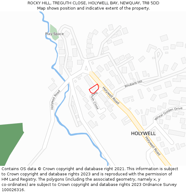 ROCKY HILL, TREGUTH CLOSE, HOLYWELL BAY, NEWQUAY, TR8 5DD: Location map and indicative extent of plot