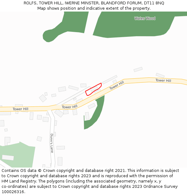 ROLFS, TOWER HILL, IWERNE MINSTER, BLANDFORD FORUM, DT11 8NQ: Location map and indicative extent of plot