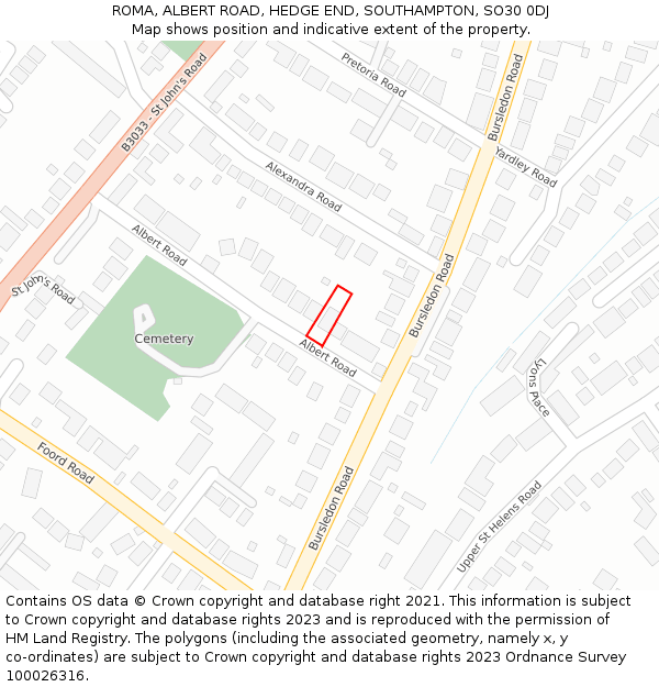 ROMA, ALBERT ROAD, HEDGE END, SOUTHAMPTON, SO30 0DJ: Location map and indicative extent of plot