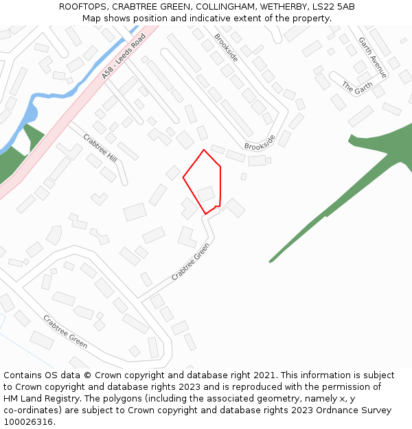 ROOFTOPS, CRABTREE GREEN, COLLINGHAM, WETHERBY, LS22 5AB: Location map and indicative extent of plot