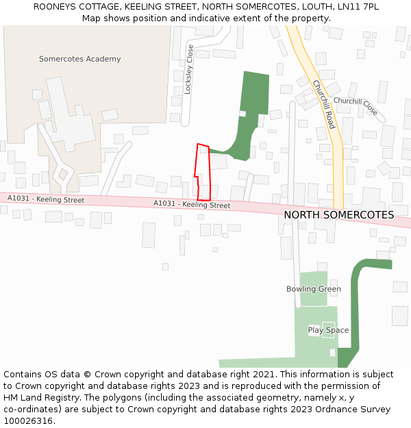 ROONEYS COTTAGE, KEELING STREET, NORTH SOMERCOTES, LOUTH, LN11 7PL: Location map and indicative extent of plot