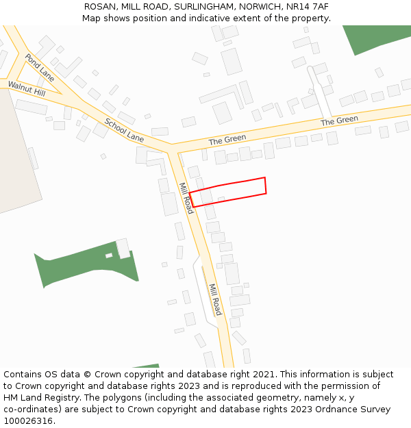 ROSAN, MILL ROAD, SURLINGHAM, NORWICH, NR14 7AF: Location map and indicative extent of plot