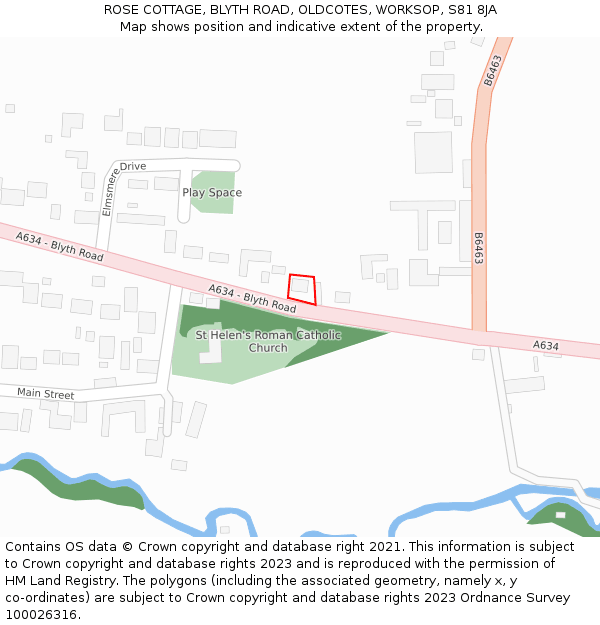 ROSE COTTAGE, BLYTH ROAD, OLDCOTES, WORKSOP, S81 8JA: Location map and indicative extent of plot