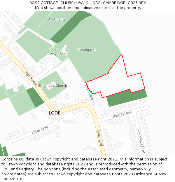 ROSE COTTAGE, CHURCH WALK, LODE, CAMBRIDGE, CB25 9EX: Location map and indicative extent of plot