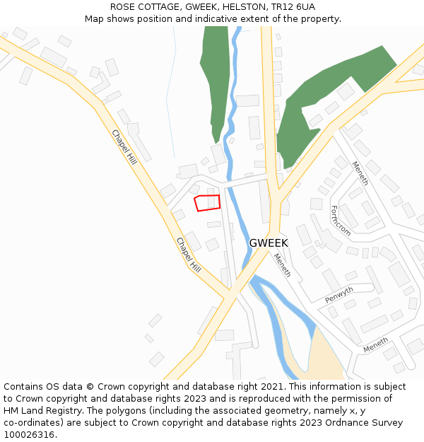 ROSE COTTAGE, GWEEK, HELSTON, TR12 6UA: Location map and indicative extent of plot