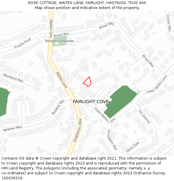 ROSE COTTAGE, WAITES LANE, FAIRLIGHT, HASTINGS, TN35 4AX: Location map and indicative extent of plot